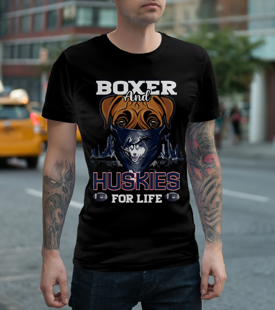 Boxer and Huskies for Life Connecticut Football T-Shirt