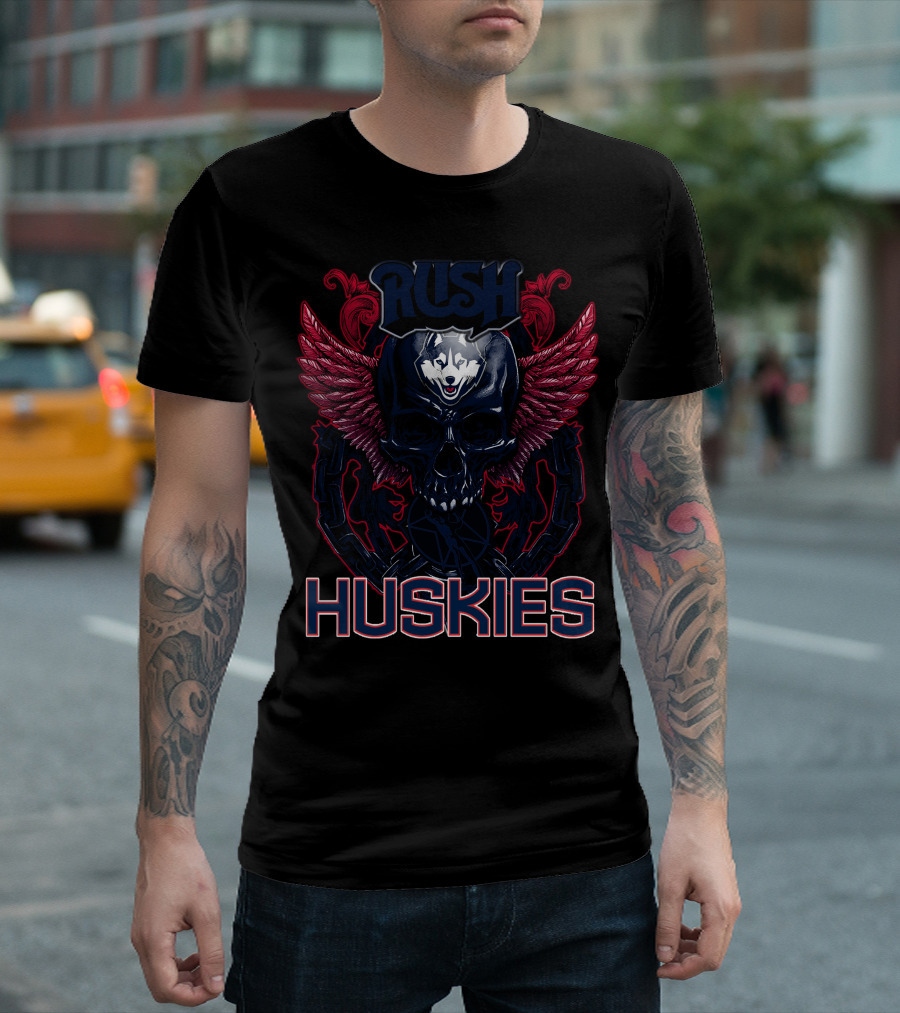 Rush Huskies Skull with Wings and Wolf T-Shirt