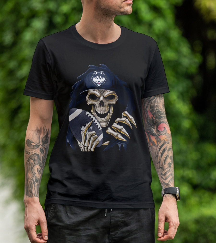 Skullbong Connecticut Huskies Football Skeleton Reaper T-Shirt