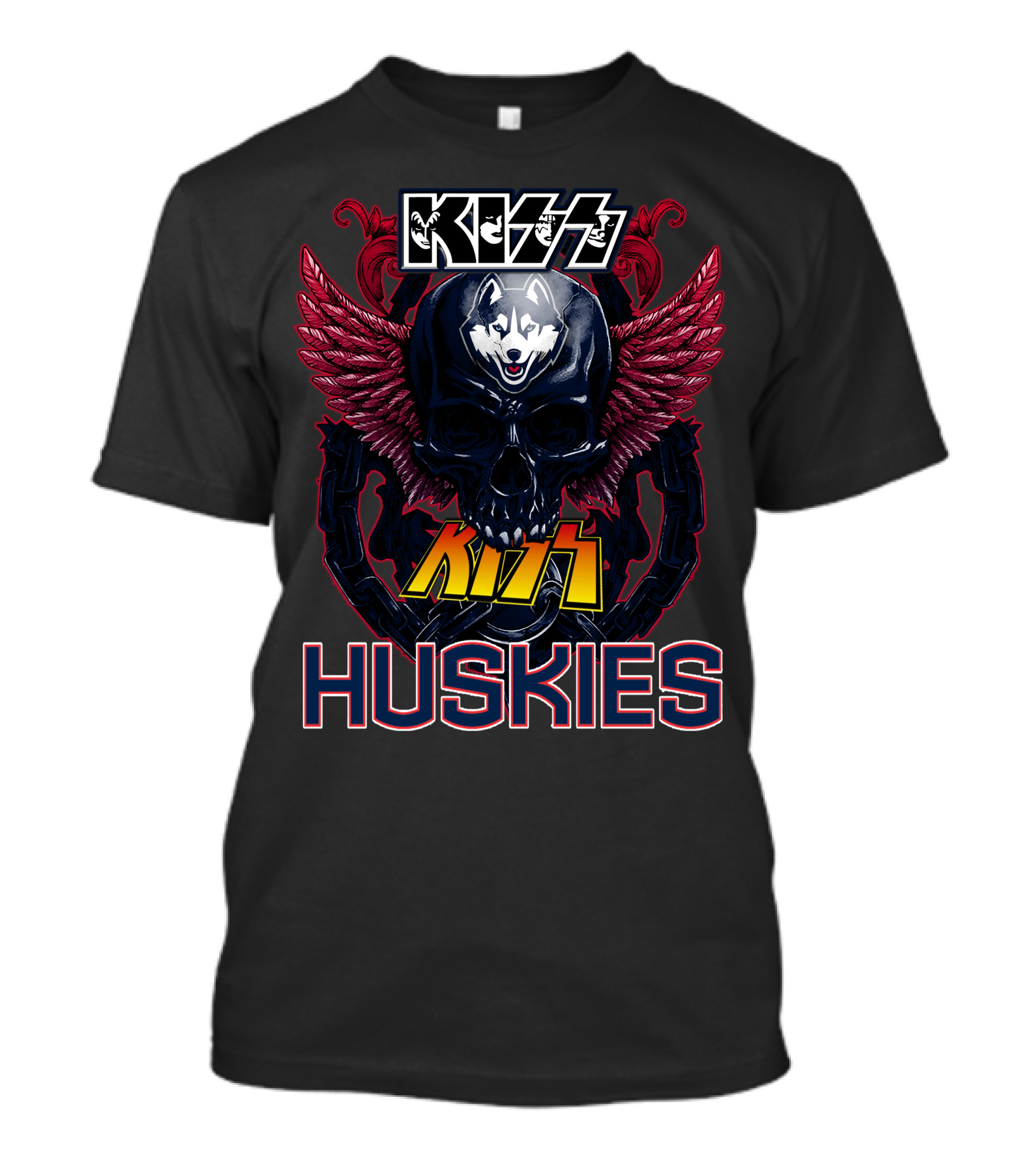 Kiss Huskies Skull With Wings T-Shirt