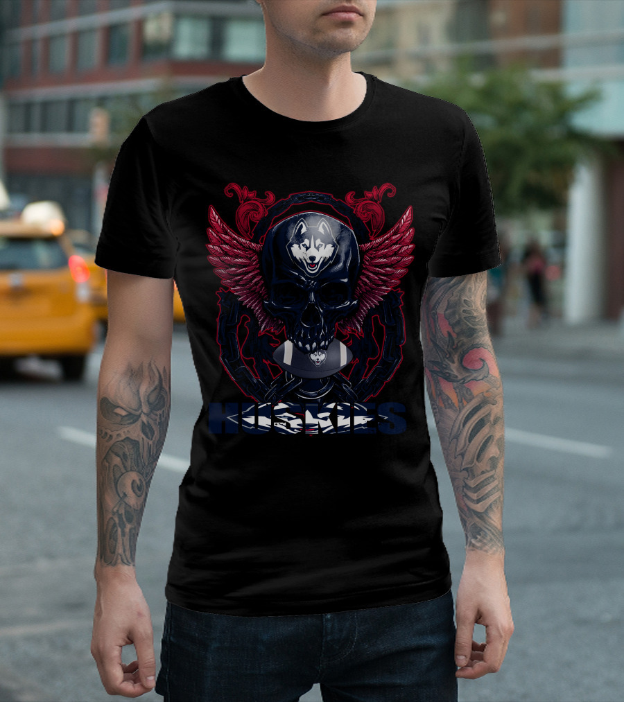 Huskies Skullfb Connecticut Winged Skull with Husky T-Shirt