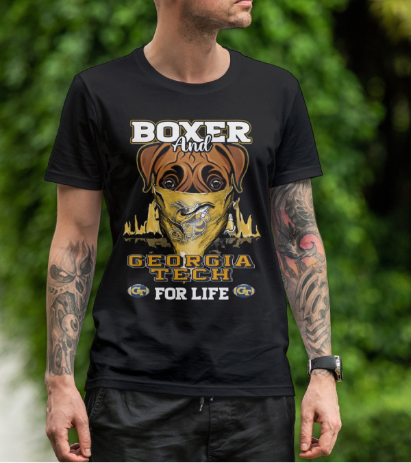 Boxer And Georgia Tech Yellow Jackets For Life T-Shirt