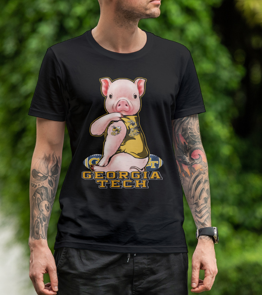 Pig Wearing Georgia Tech Yellow Jackets Mascot Jersey T-Shirt