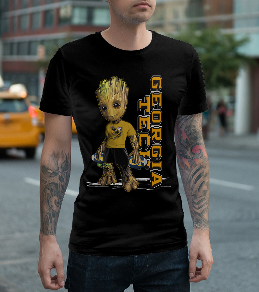 Groot in Georgia Tech Yellow Jackets Shirt with Buzz T-Shirt