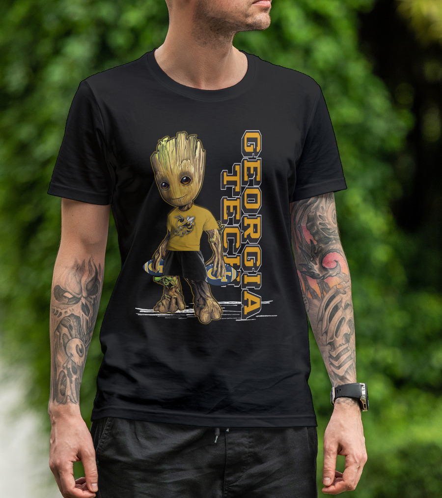 Groot In Georgia Tech Yellow Jackets Shirt With Buzz T-Shirt