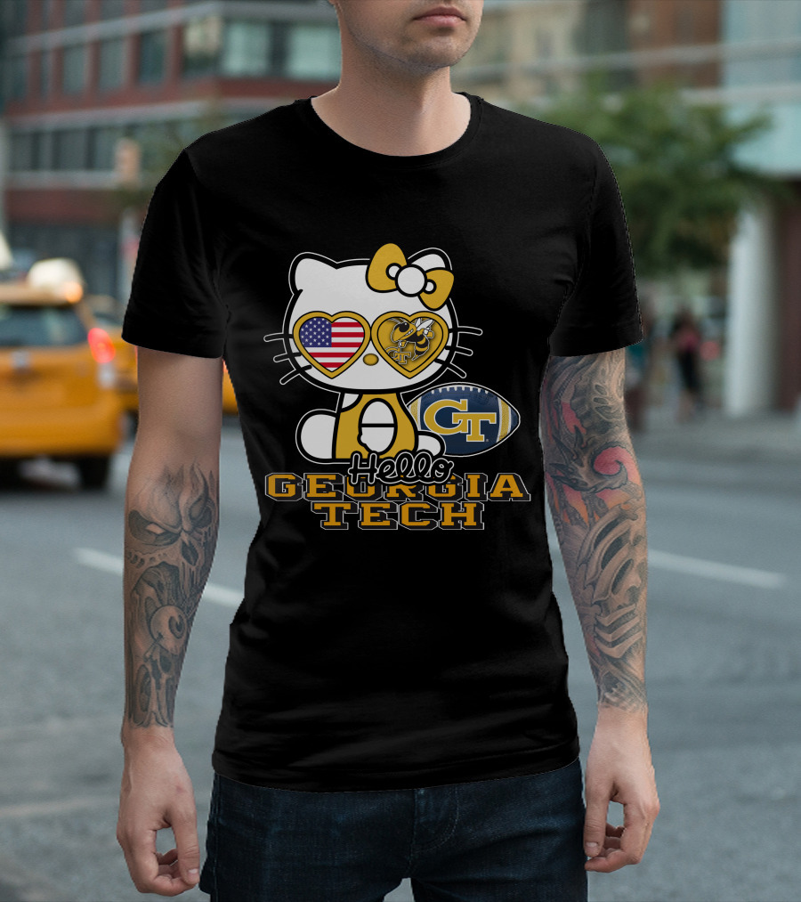 Hello Kitty Georgia Tech Yellow Jackets American Flag Football T-Shirt