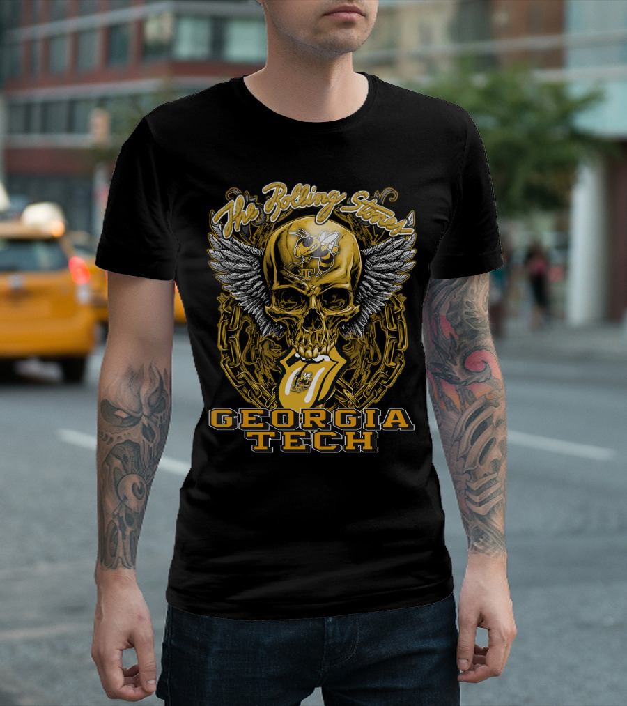 The Rolling Stones Winged Skull Georgia Tech Yellow Jackets T-Shirt