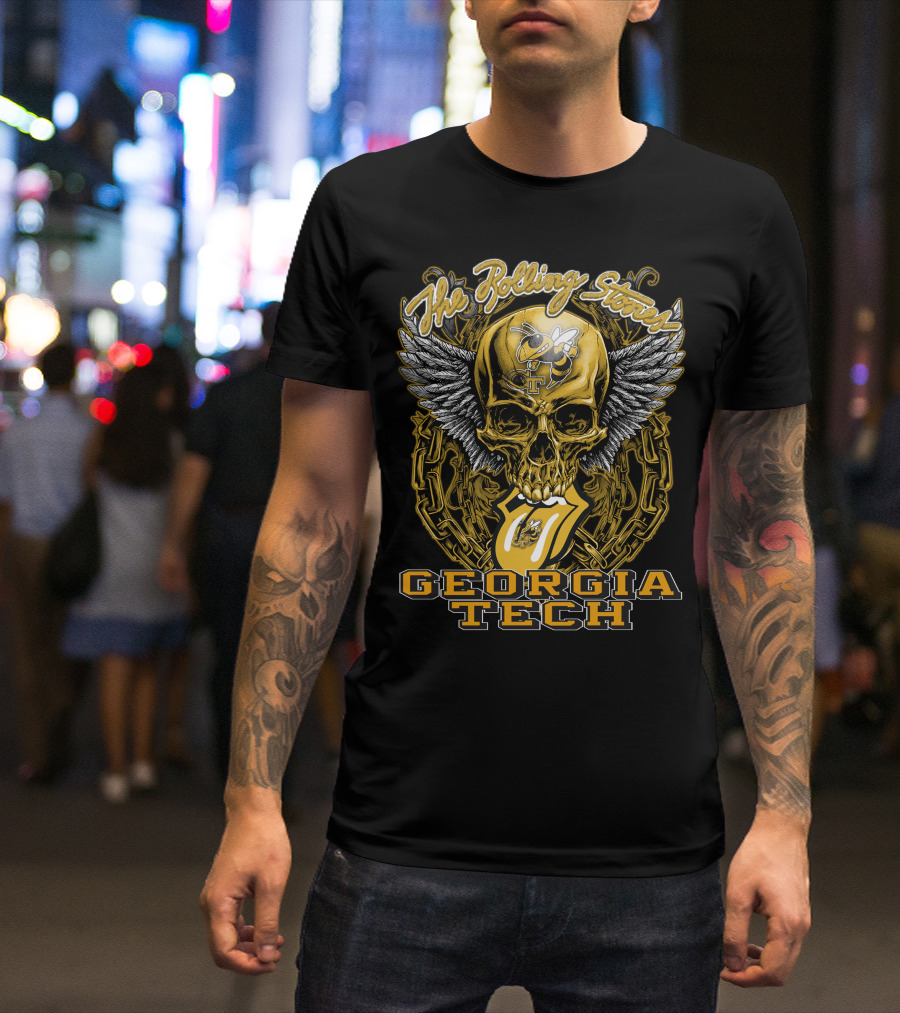 The Rolling Stones Winged Skull Georgia Tech Yellow Jackets T-Shirt
