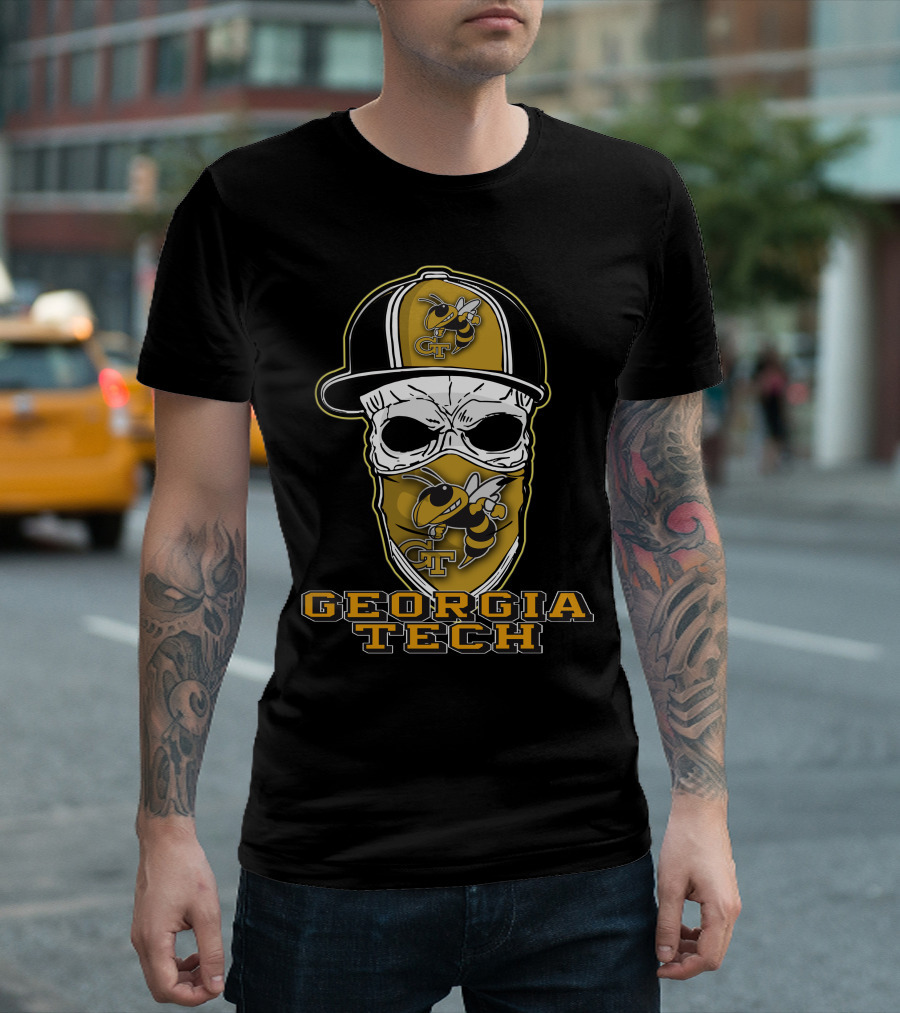 Skull Hat Georgia Tech Yellow Jackets Buzz Mascot T-Shirt