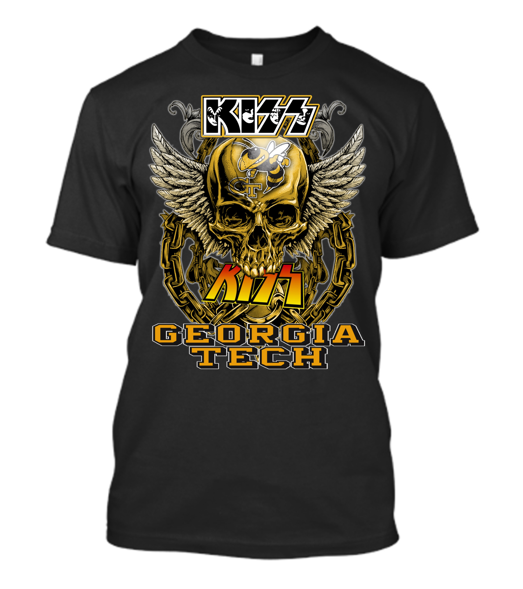 Kiss Georgia Tech Yellow Jackets Skull Wings Chain T-Shirt