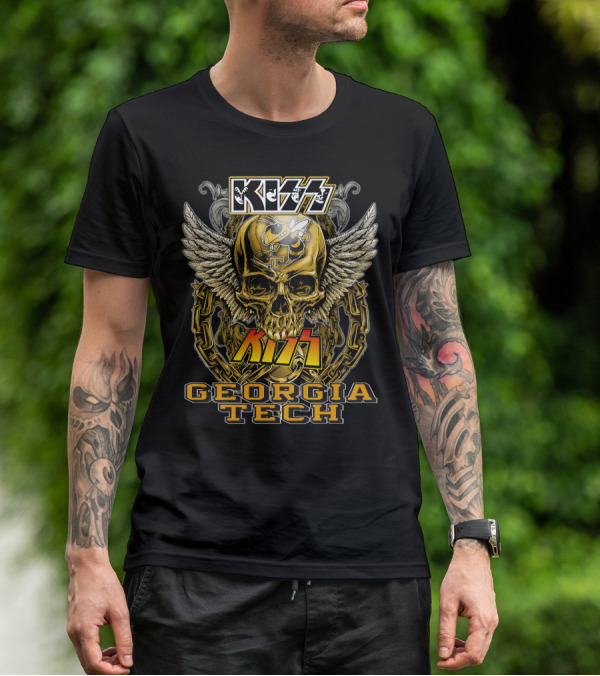 Kiss Georgia Tech Yellow Jackets Skull Wings Chain T-Shirt