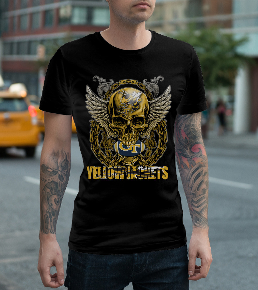 Skullfb Georgia Tech Gt Yellow Jackets Winged Skull Football T-Shirt