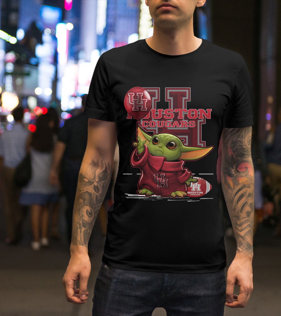 UH Houston Cougars Baby Yoda Football Balloon T-Shirt