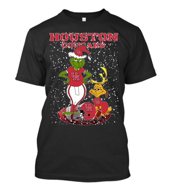 Houston Cougars Grinch Holiday Football Snow Scene T-Shirt