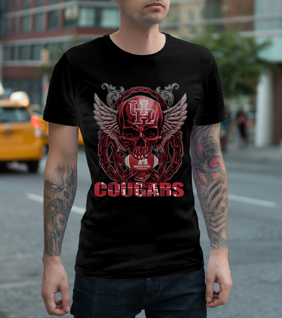 Houston Cougars Skull Wings Football Chain T-Shirt