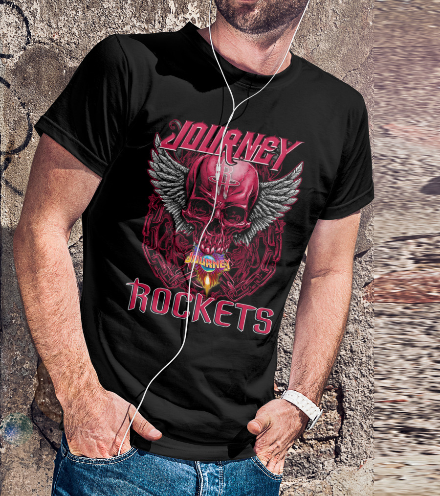 Journey Houston Rockets Skull Wings Flame T-Shirt