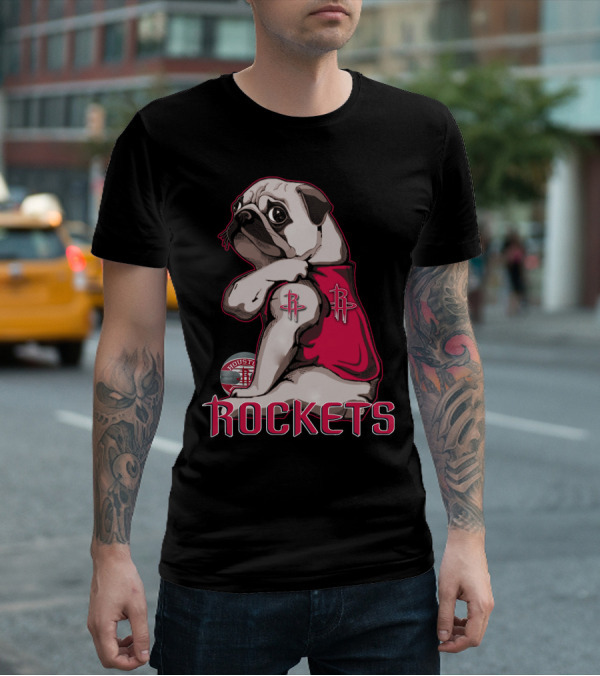 Houston Rockets Pug Wearing Logo Jersey T-Shirt