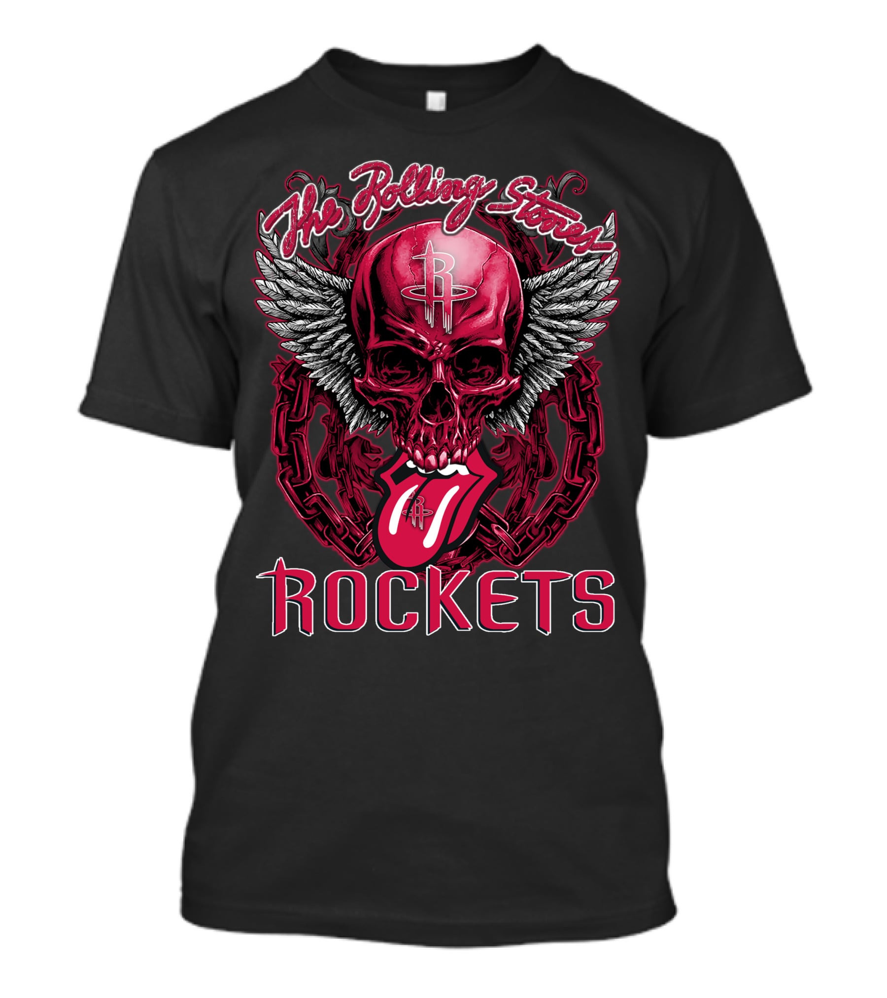 The Rolling Stones Houston Rockets Skull Wings Tongue T-Shirt
