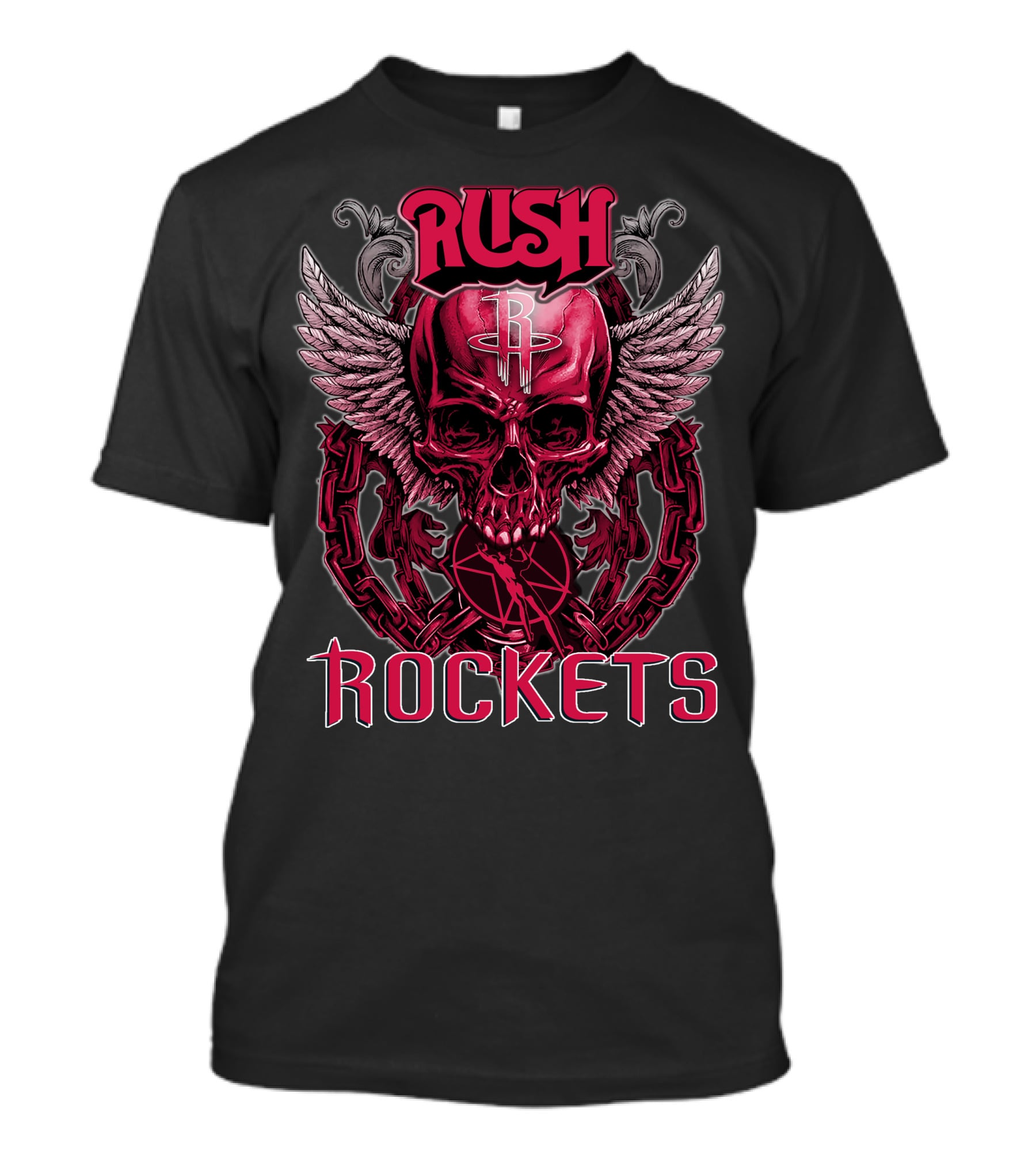 Rush Houston Rockets Skull With Wings And Chains T-Shirt
