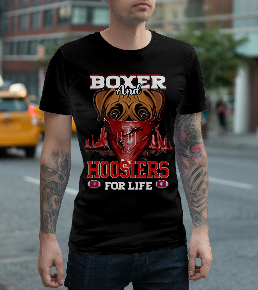 Boxer and Hoosiers for Life Indiana University IU Football Fan Elements T-Shirt