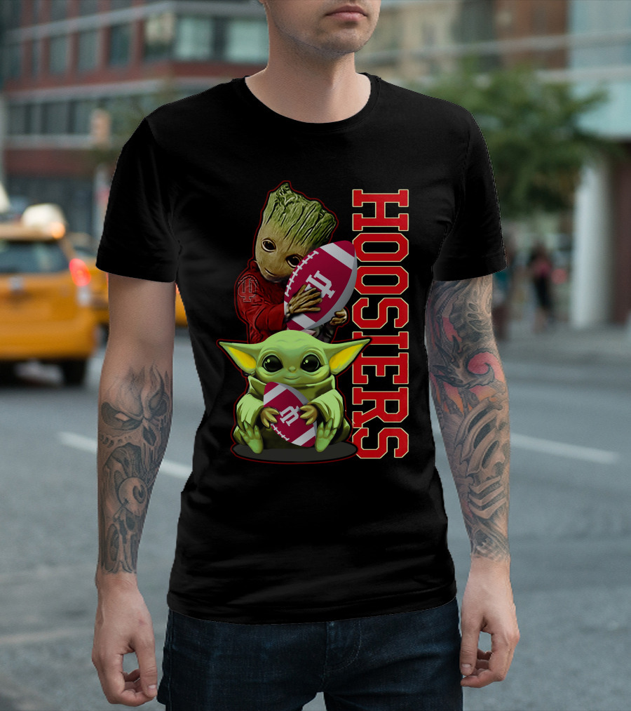 Grzd Indiana Hoosiers Baby Groot And Baby Yoda Football T-Shirt