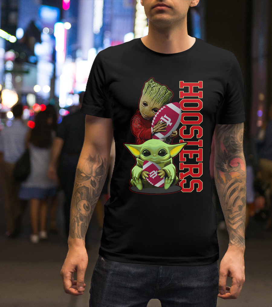 Grzd Indiana Hoosiers Baby Groot And Baby Yoda Football T-Shirt