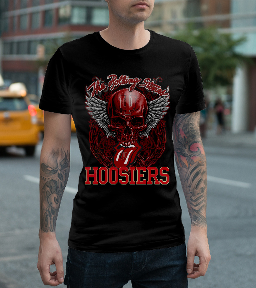 The Rolling Stones Indiana Hoosiers Skull Logo With Wings And Tongue T-Shirt