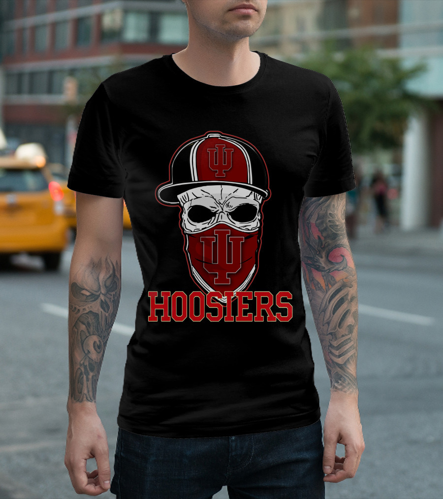 Indiana Hoosiers Skull with IU Cap and Bandana T-Shirt