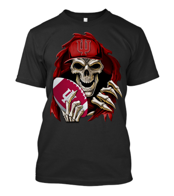 Indiana Hoosiers Skull Holding Football T-Shirt