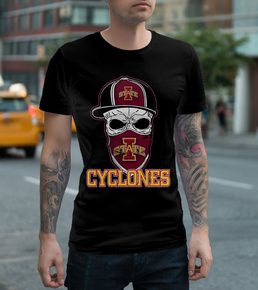 Skull Hat Iowa State Cyclones Logo Red and Yellow T-Shirt