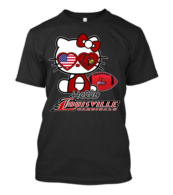 Hello Kitty American Flag Heart Eyes Louisville Cardinals Football T-Shirt