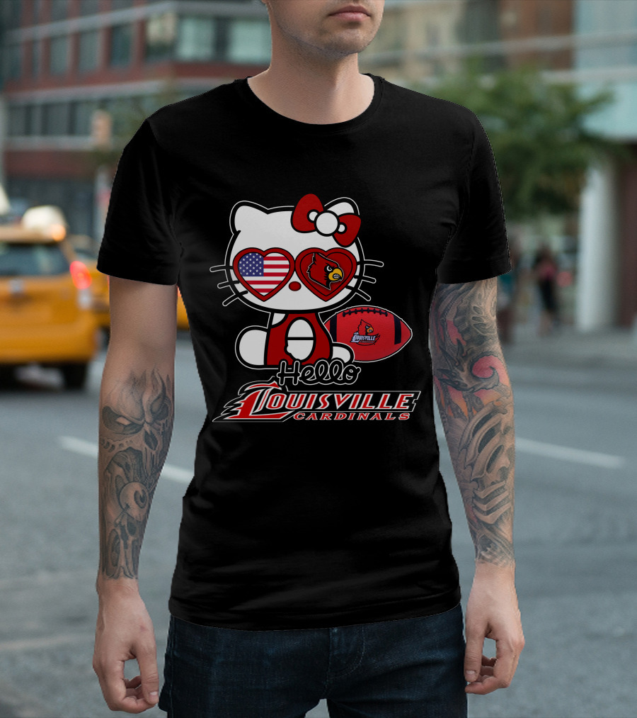 Hello Kitty American Flag Heart Eyes Louisville Cardinals Football T-Shirt