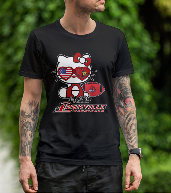 Hello Kitty American Flag Heart Eyes Louisville Cardinals Football T-Shirt