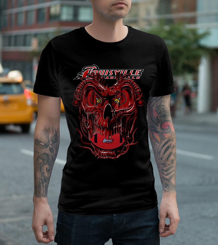 Louisville Cardinals Dragonskull Football Skull T-Shirt