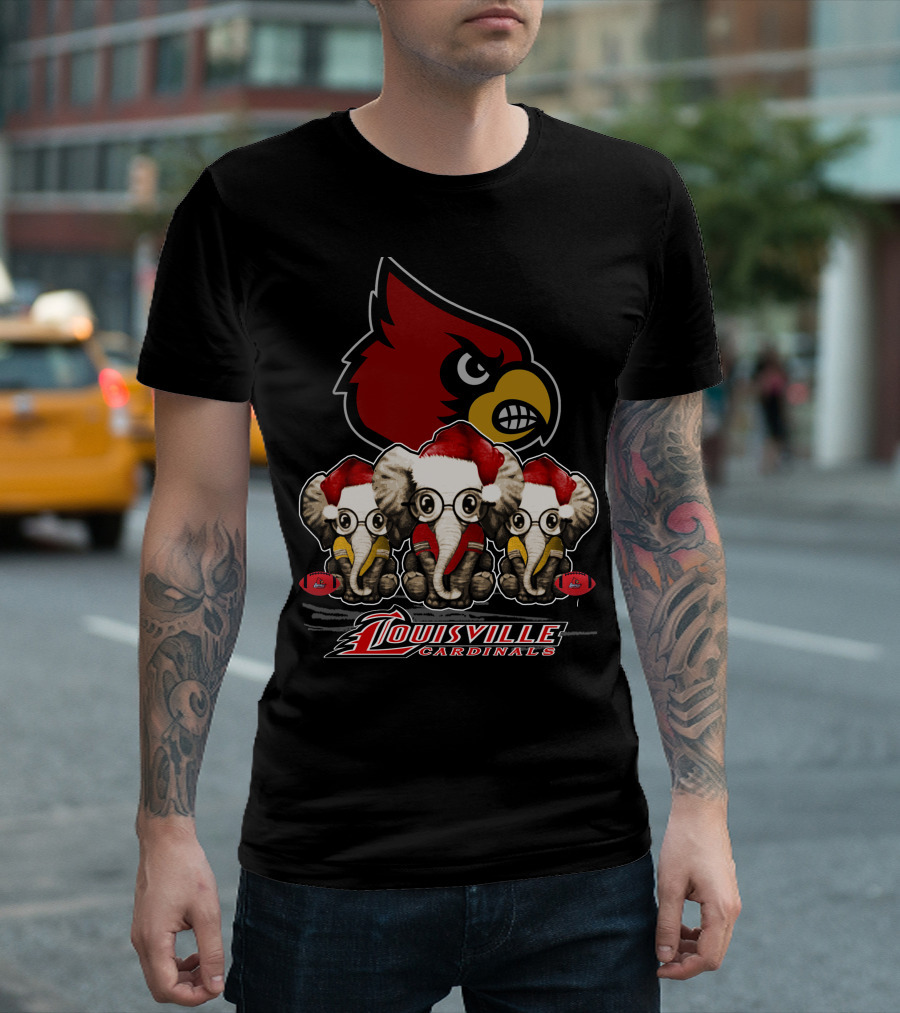 Santa Elephants Louisville Cardinals Christmas T-Shirt