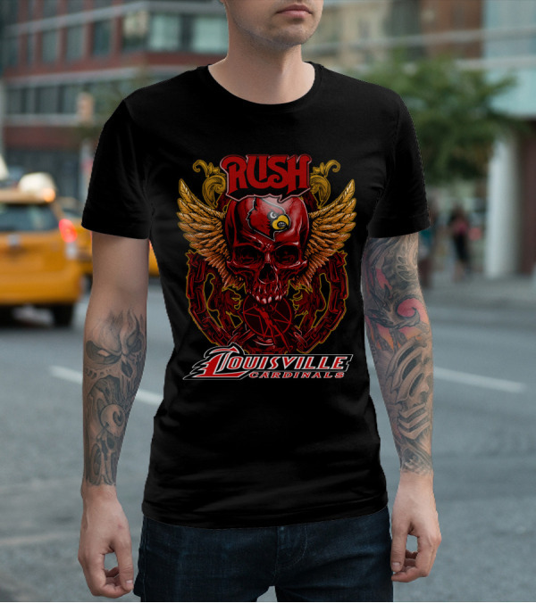 Rush Louisville Cardinals Skull With Wings And Chain T-Shirt