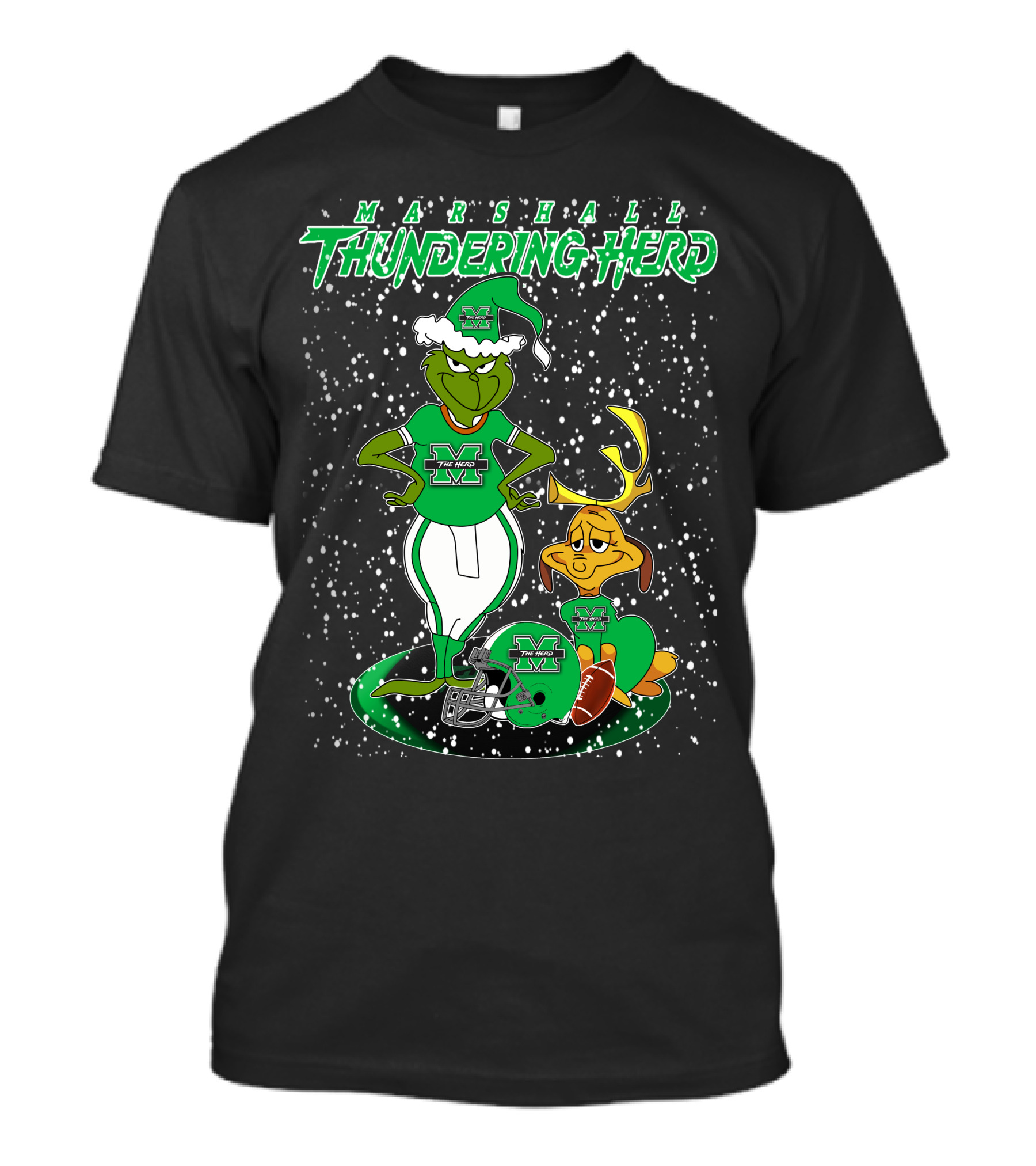 Grinchxmas Marshall Thundering Herd Football Holiday Max Antlers T-Shirt