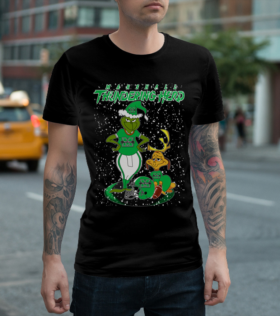 Grinchxmas Marshall Thundering Herd Football Holiday Max antlers T-Shirt