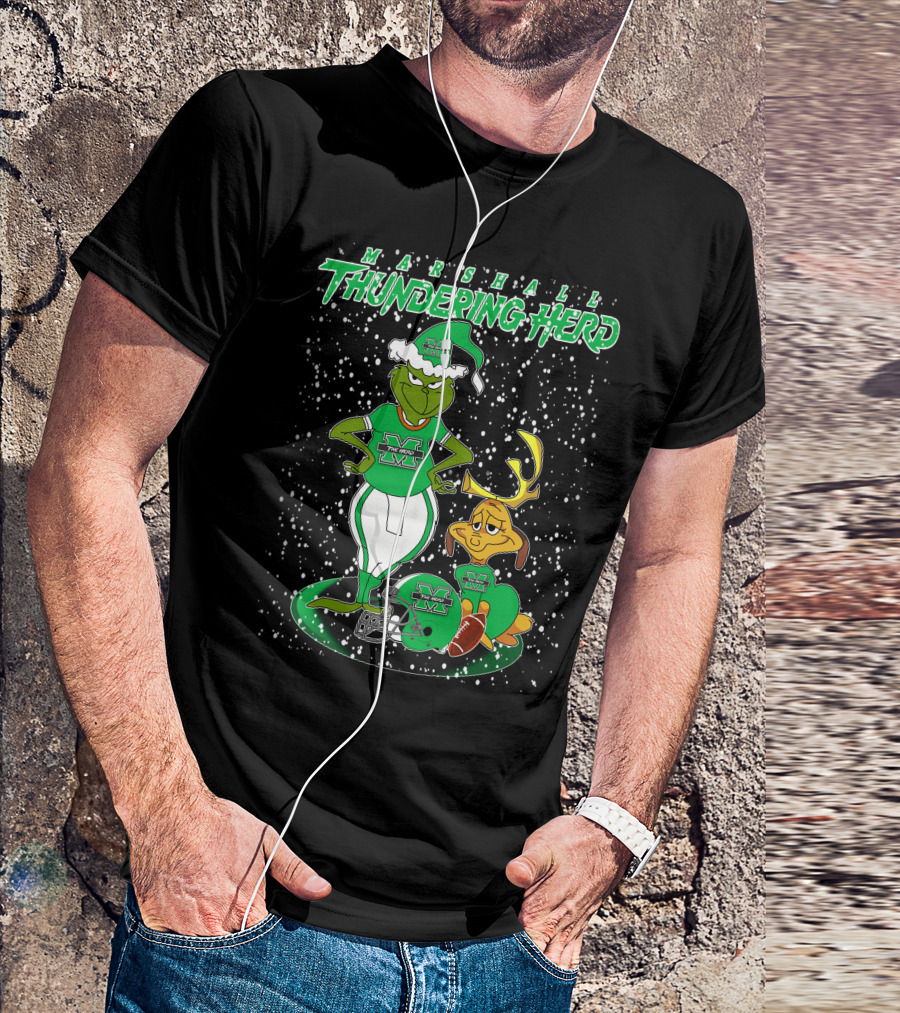 Grinchxmas Marshall Thundering Herd Football Holiday Max Antlers T-Shirt