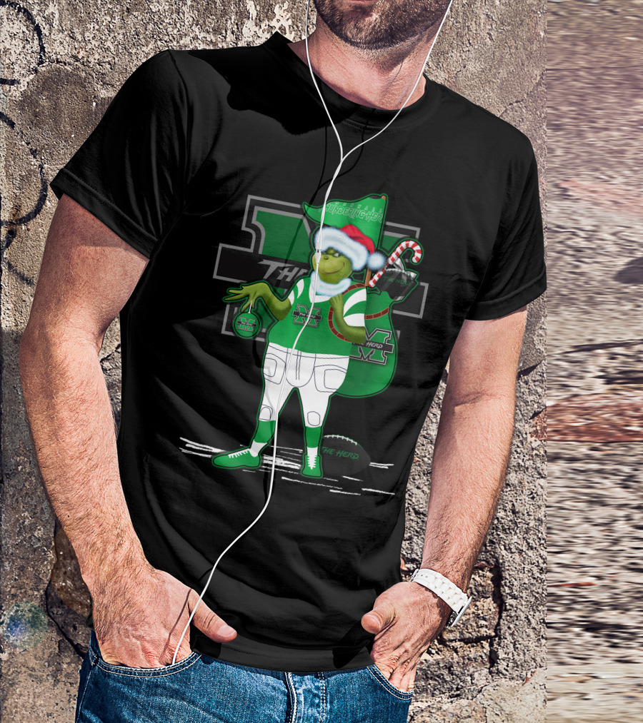 Grinchxmas Marshall Thundering Herd Holiday Football Spirit T-Shirt