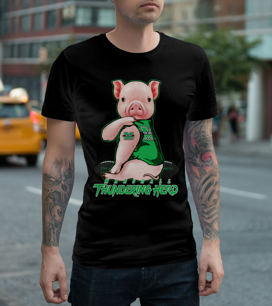 Marshall Thundering Herd Pig in Green Sports Jersey T-Shirt