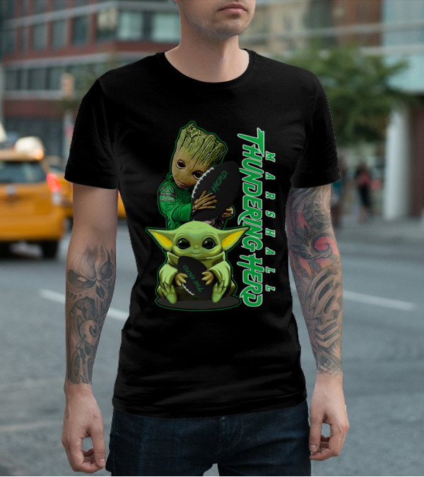 Marshall Thundering Herd Groot Baby Yoda Football T-Shirt