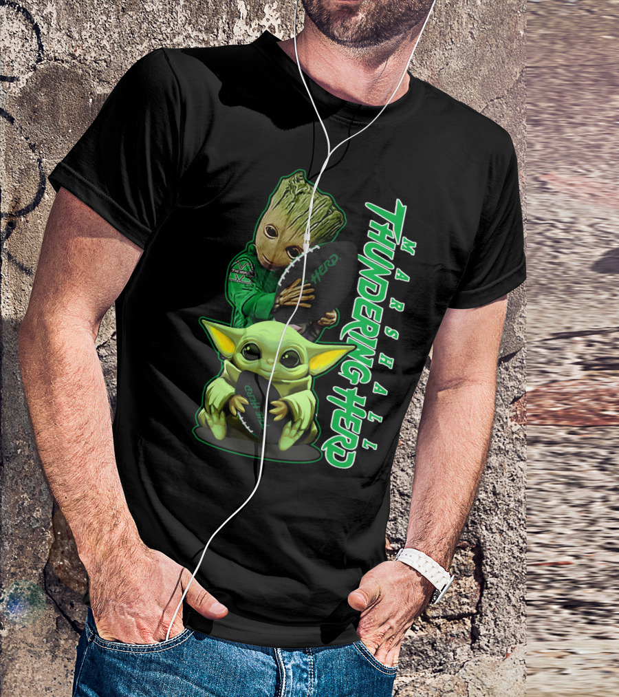 Marshall Thundering Herd Groot Baby Yoda Football T-Shirt