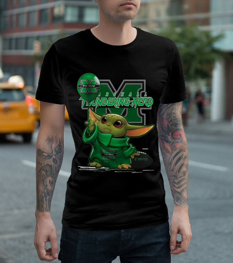 Yoda The Herd Marshall Thundering Herd Football Balloon T-Shirt
