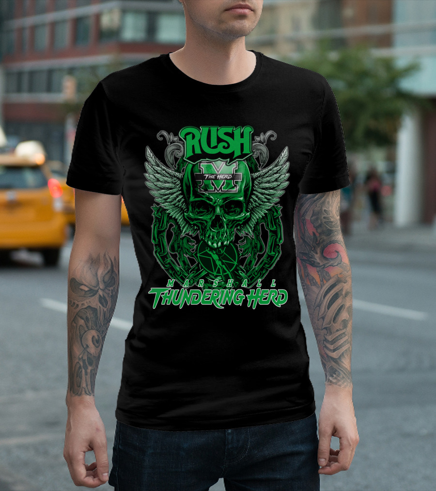 RUSH Marshall Thundering Herd The Herd Skull Winged T-Shirt