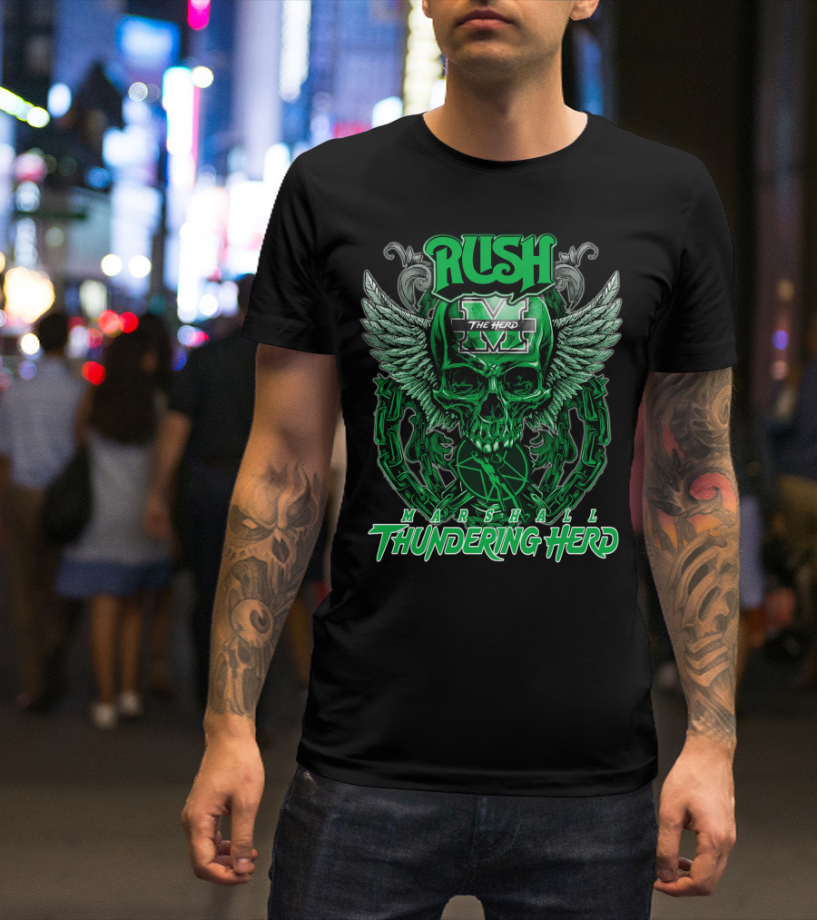 RUSH Marshall Thundering Herd The Herd Skull Winged T-Shirt