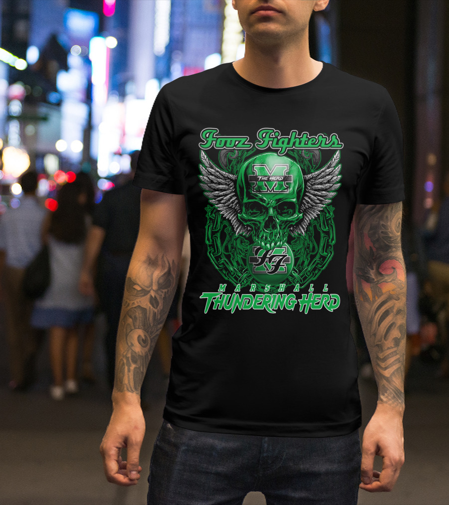 Fooz Fighters Marshall Thundering Herd The Herd Skull Wings Chain 92 T-Shirt