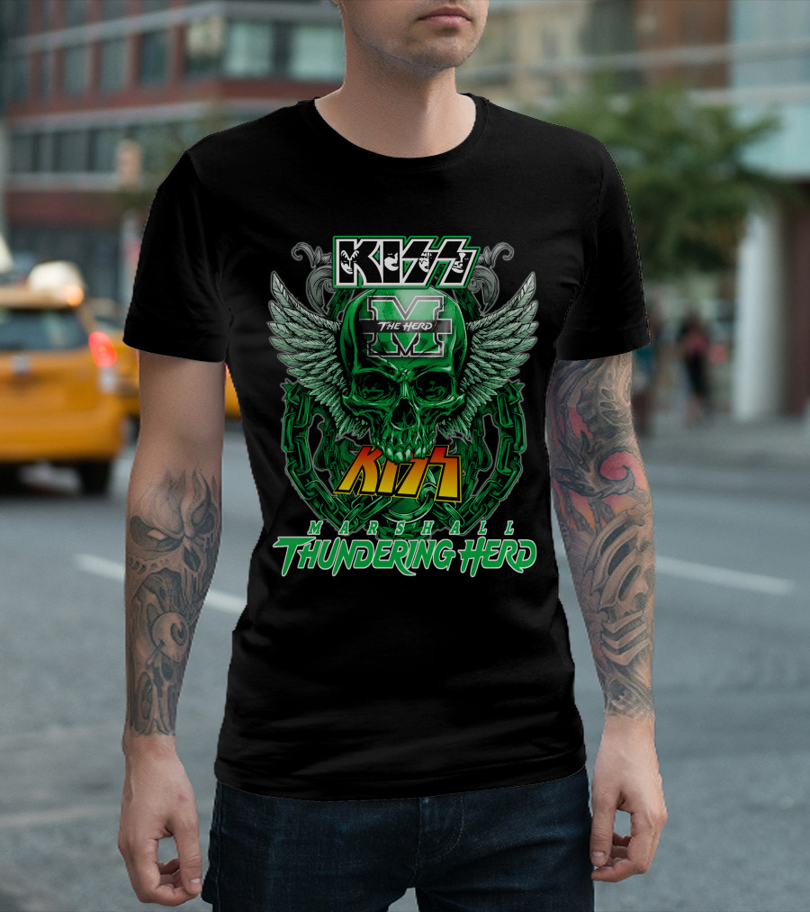 Kiss Marshall Thundering Herd M The Herd Skull Wings Chains T-Shirt