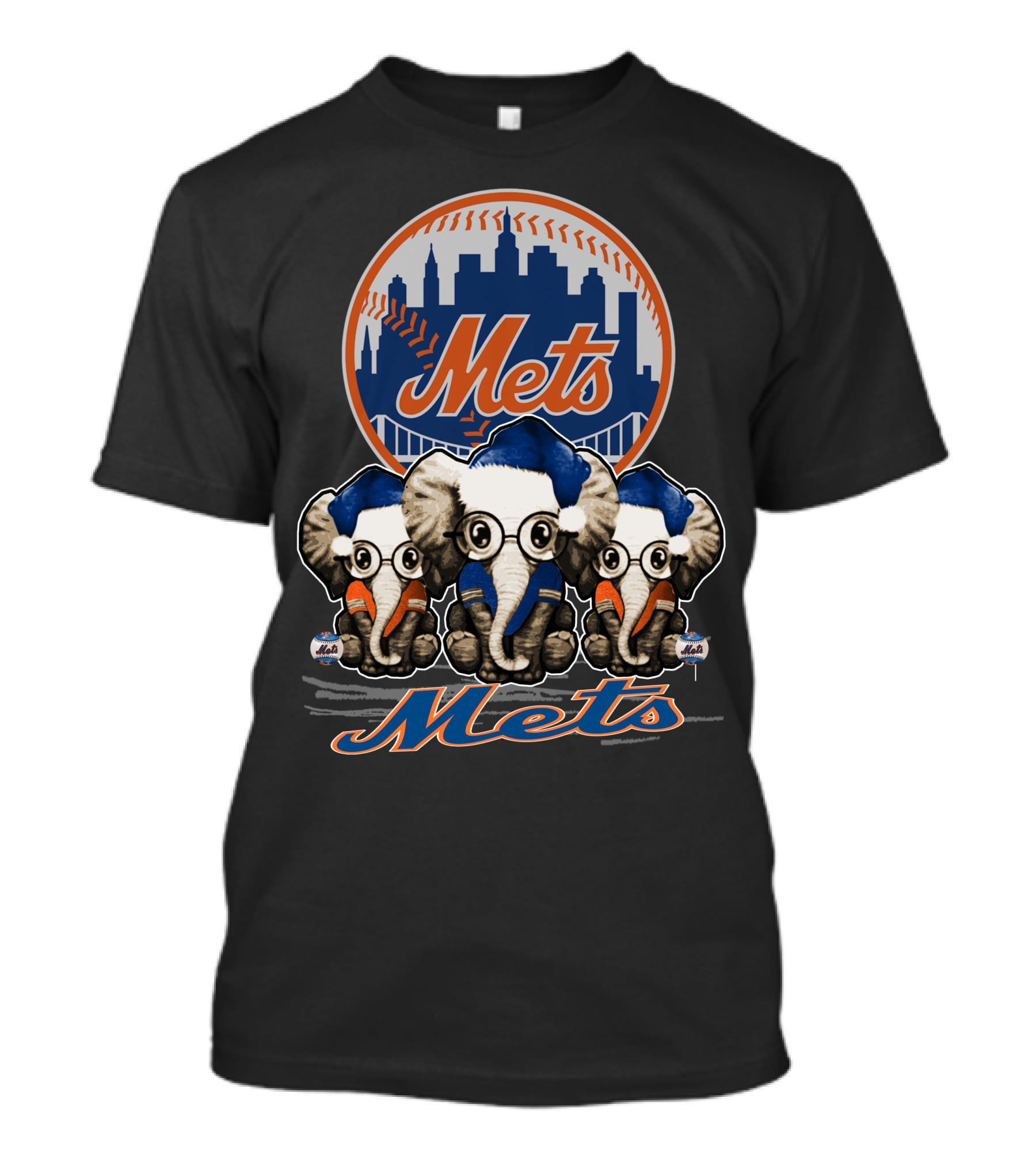 Mets Christmas Elephants New York Skyline T-Shirt