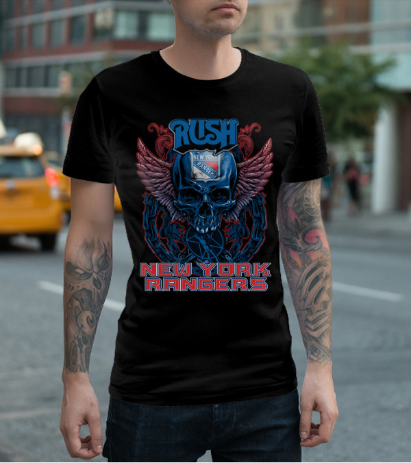 Rush New York Rangers Skull Wings Chain T-Shirt